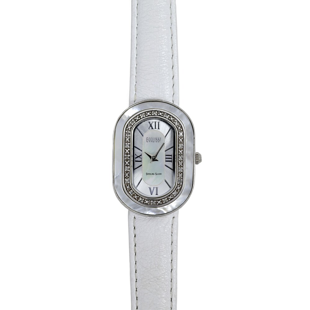 Ecclissi 925 Sterling Silver Ladies Tank Wrist Watch MOP Diamond Bezel Vintage